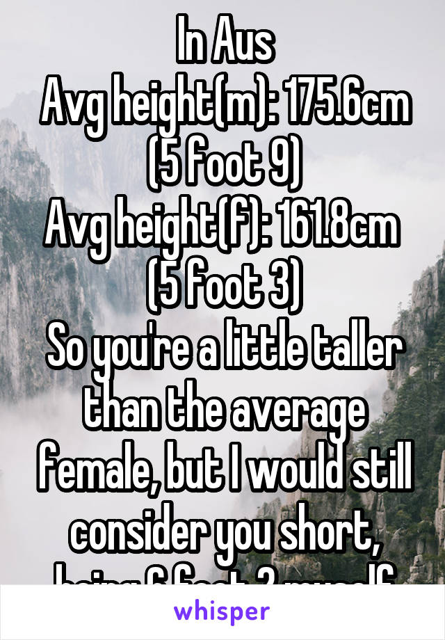 In Aus Avg Height M 175 6cm 5 Foot 9 Avg Height F 161 8