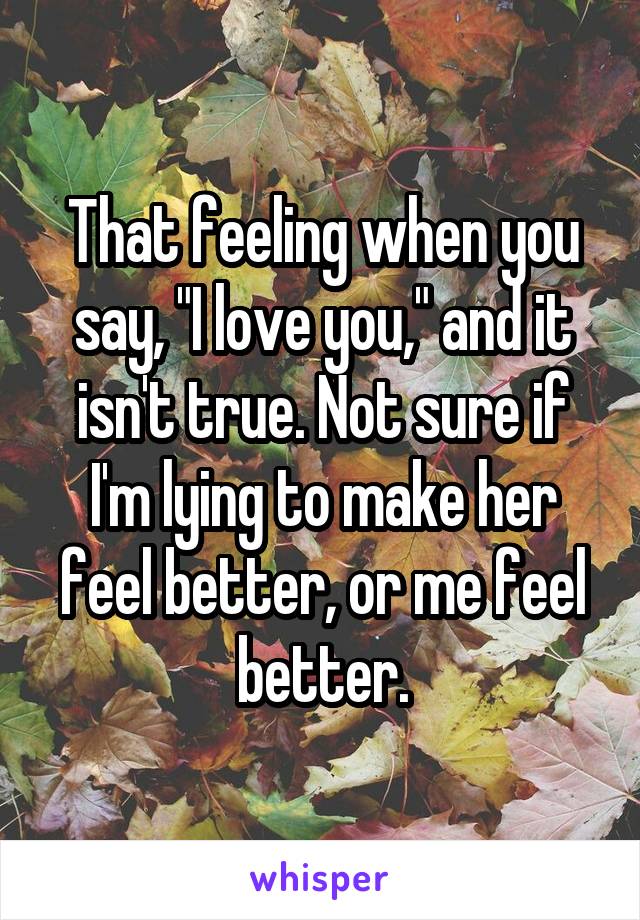 That feeling when you say, "I love you," and it isn't true. Not sure if I'm lying to make her feel better, or me feel better.