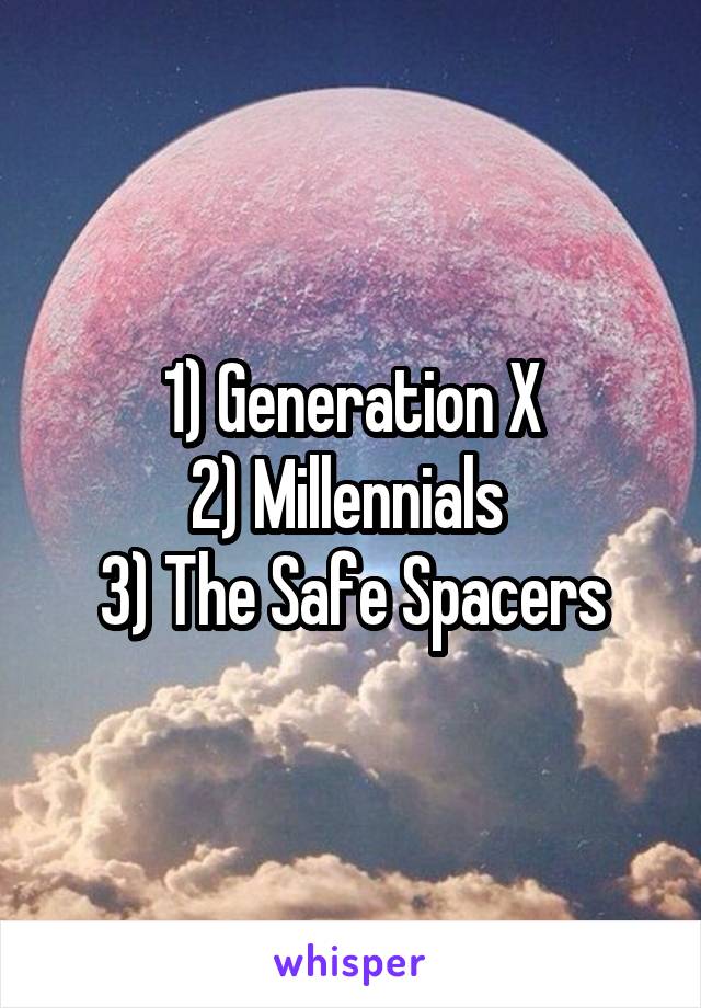 1) Generation X
2) Millennials 
3) The Safe Spacers