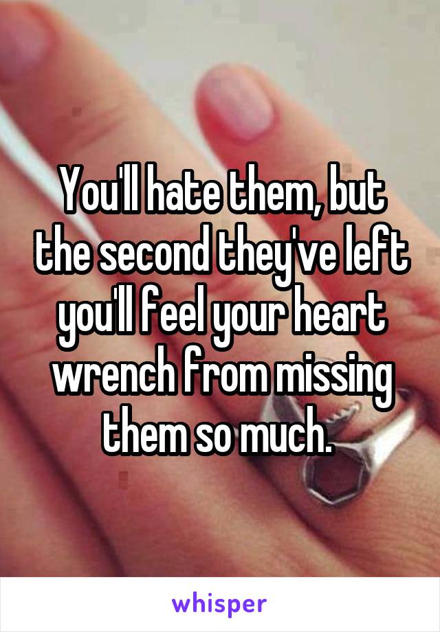 You'll hate them, but the second they've left you'll feel your heart wrench from missing them so much. 