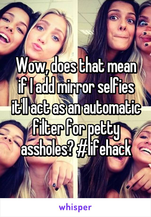 Wow, does that mean if I add mirror selfies it'll act as an automatic filter for petty assholes? #lifehack