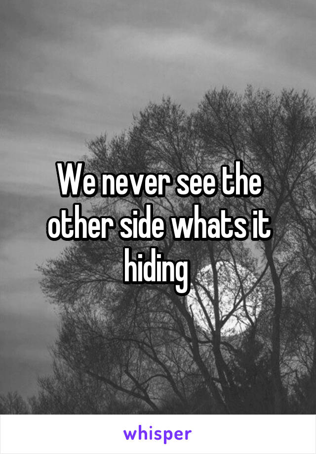 We never see the other side whats it hiding 
