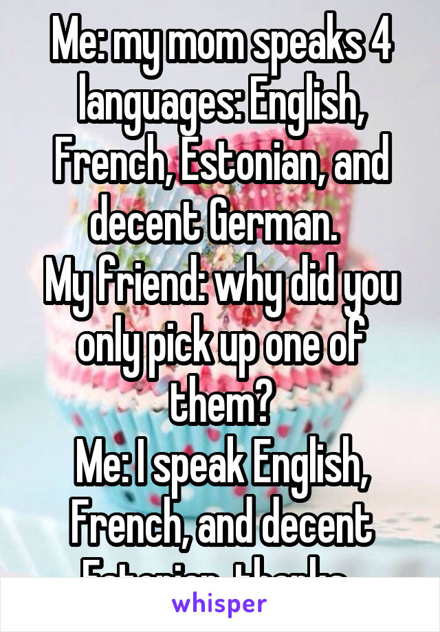 Me My Mom Speaks 4 Languages English French Estonian And Decent German My Friend Why Did