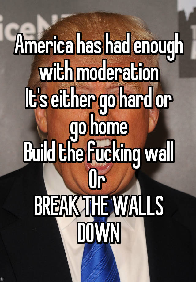 America Has Had Enough With Moderation It S Either Go Hard Or Go Home Build The Fucking Wall Or Break The Walls Down
