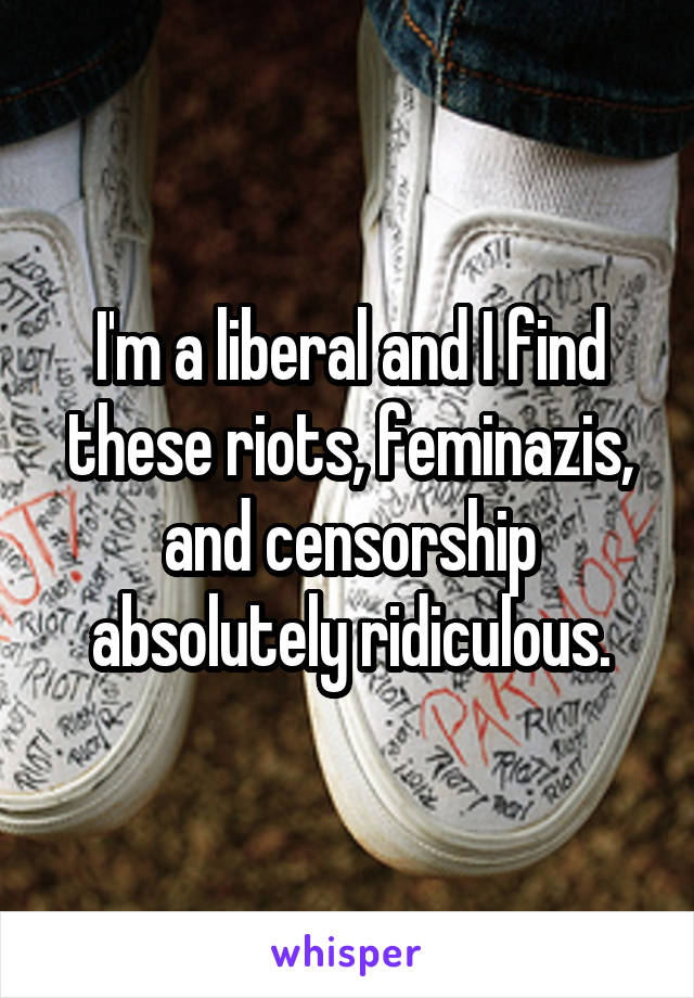 I'm a liberal and I find these riots, feminazis, and censorship absolutely ridiculous.
