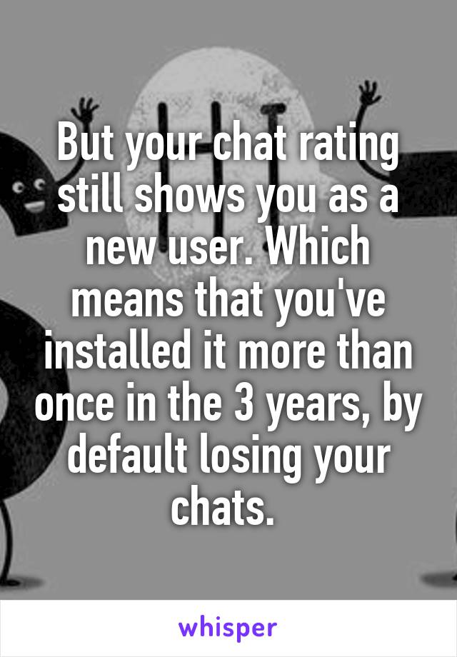 But your chat rating still shows you as a new user. Which means that you've installed it more than once in the 3 years, by default losing your chats. 