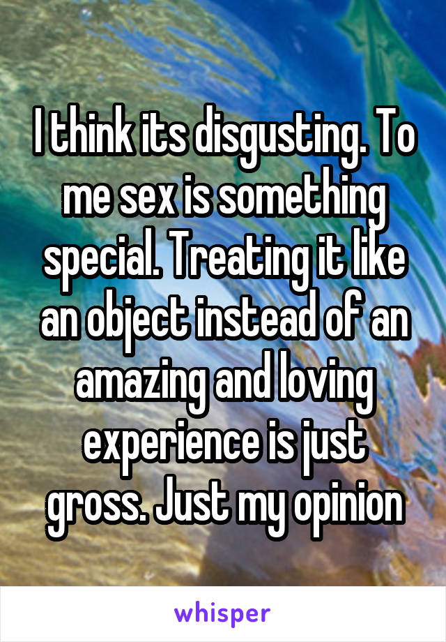 I think its disgusting. To me sex is something special. Treating it like an object instead of an amazing and loving experience is just gross. Just my opinion