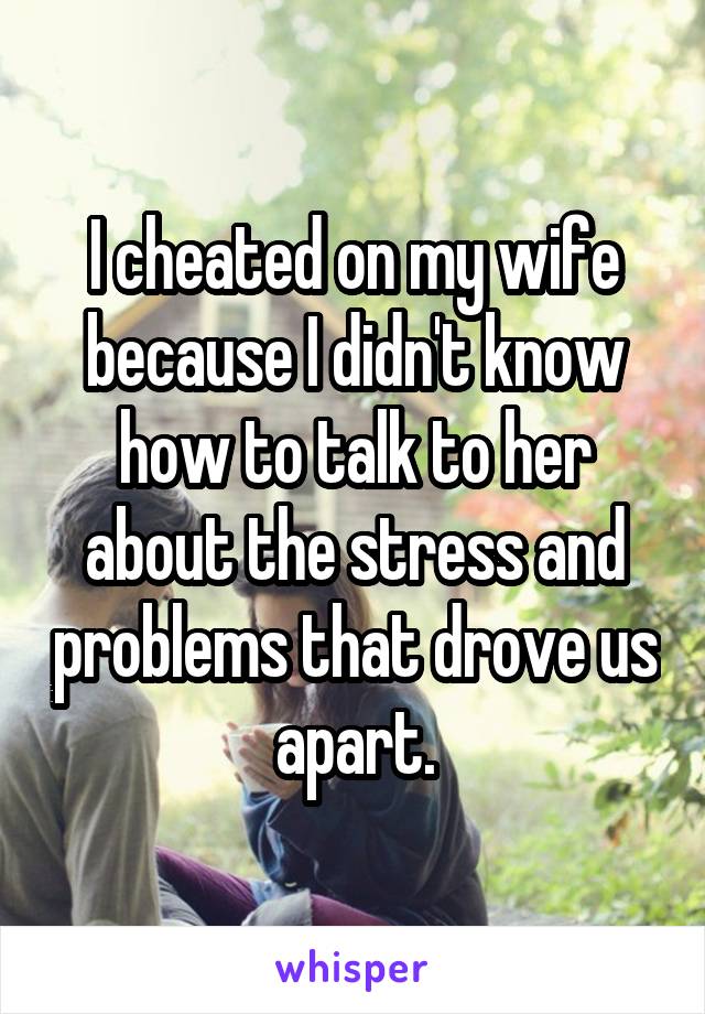 I cheated on my wife because I didn't know how to talk to her about the stress and problems that drove us apart.