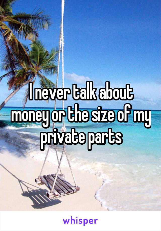 I never talk about money or the size of my private parts