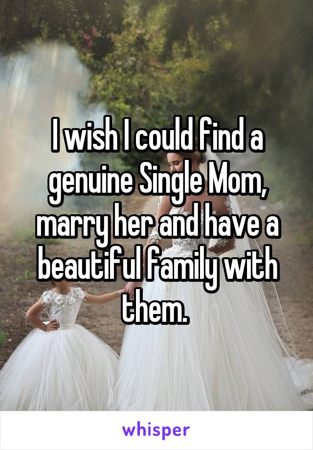 I wish I could find a genuine Single Mom, marry her and have a beautiful family with them. 