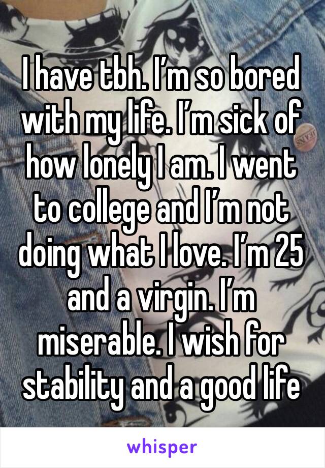 I have tbh. I’m so bored with my life. I’m sick of how lonely I am. I went to college and I’m not doing what I love. I’m 25 and a virgin. I’m miserable. I wish for stability and a good life