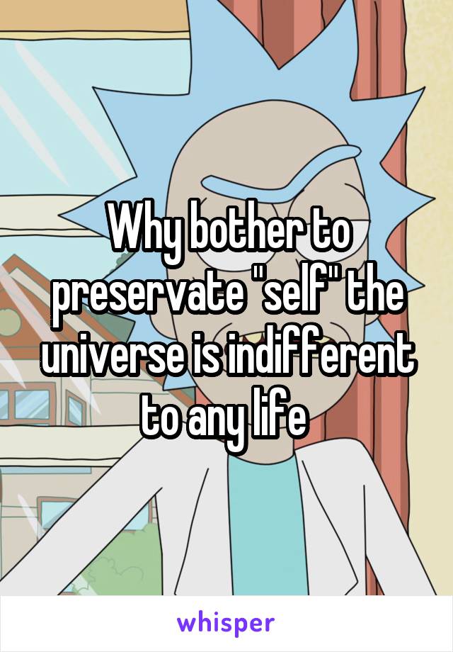 Why bother to preservate "self" the universe is indifferent to any life 