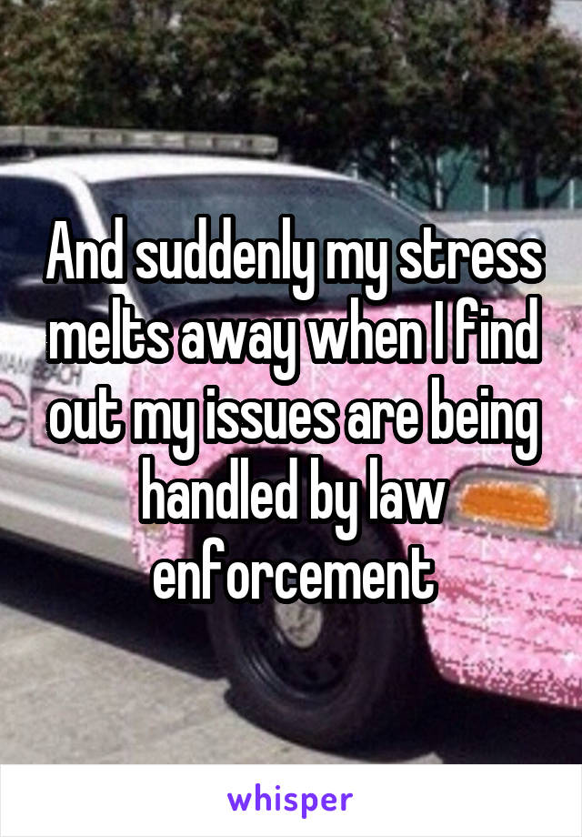 And suddenly my stress melts away when I find out my issues are being handled by law enforcement