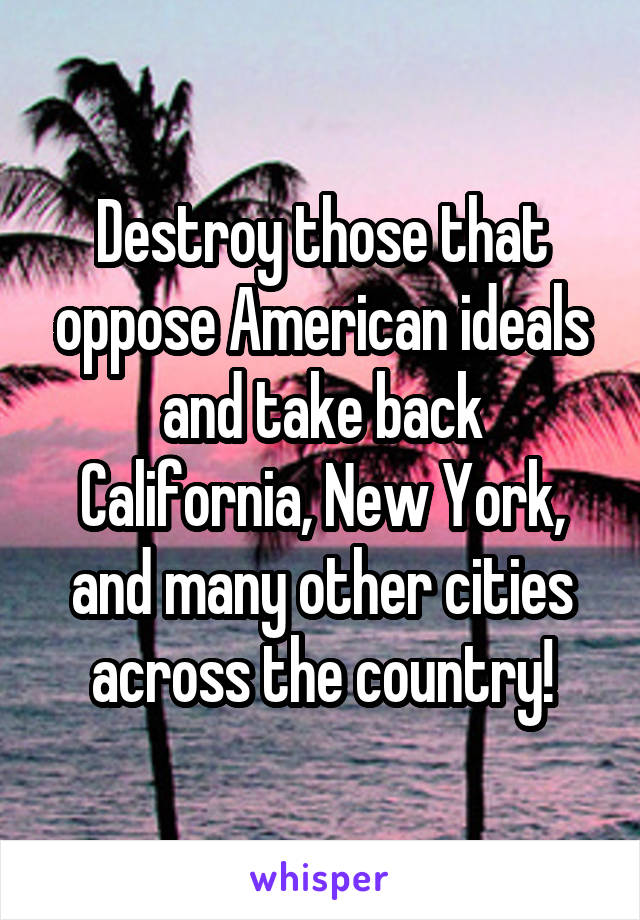 Destroy those that oppose American ideals and take back California, New York, and many other cities across the country!