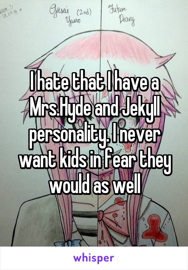 I hate that I have a Mrs.Hyde and Jekyll personality. I never want kids in fear they would as well