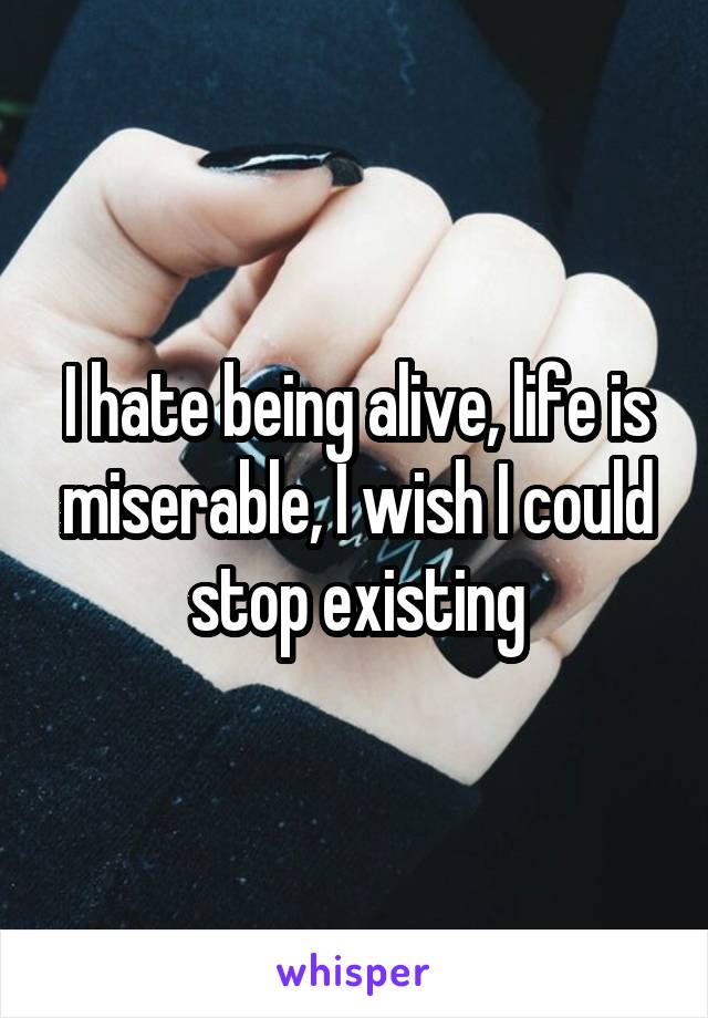 I hate being alive, life is miserable, I wish I could stop existing
