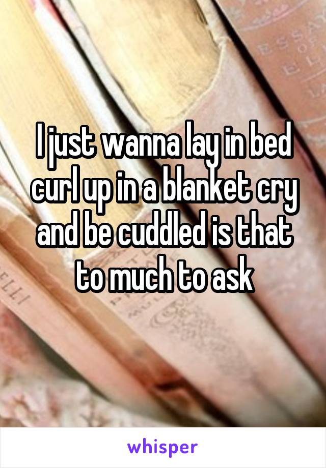 I just wanna lay in bed curl up in a blanket cry and be cuddled is that to much to ask
