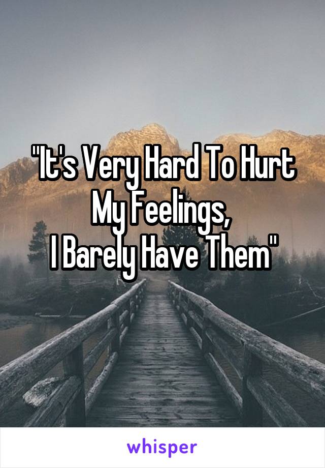 "It's Very Hard To Hurt My Feelings, 
I Barely Have Them"
