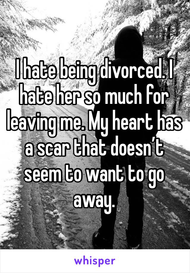 I hate being divorced. I hate her so much for leaving me. My heart has a scar that doesn’t seem to want to go away.