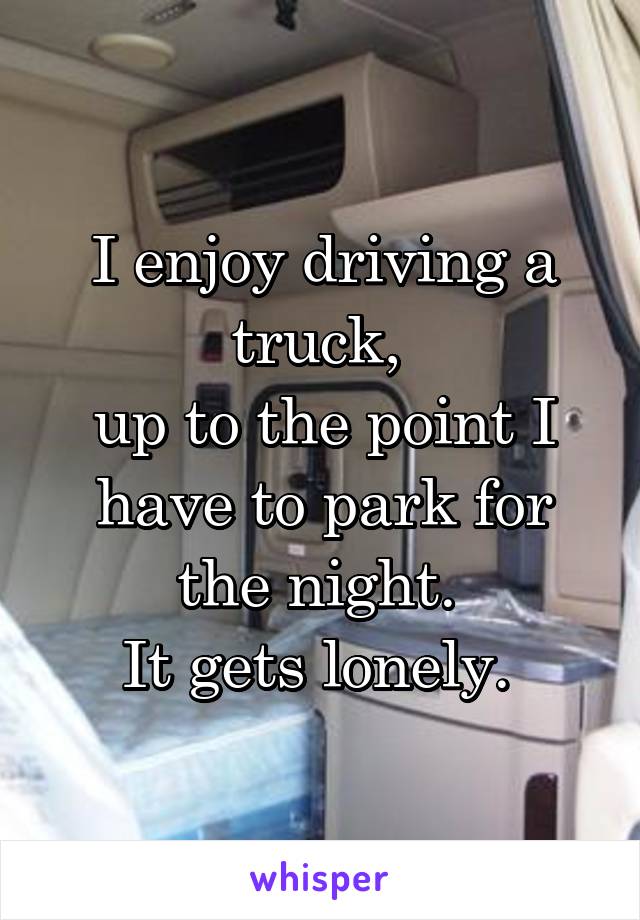 I enjoy driving a truck, 
up to the point I have to park for the night. 
It gets lonely. 