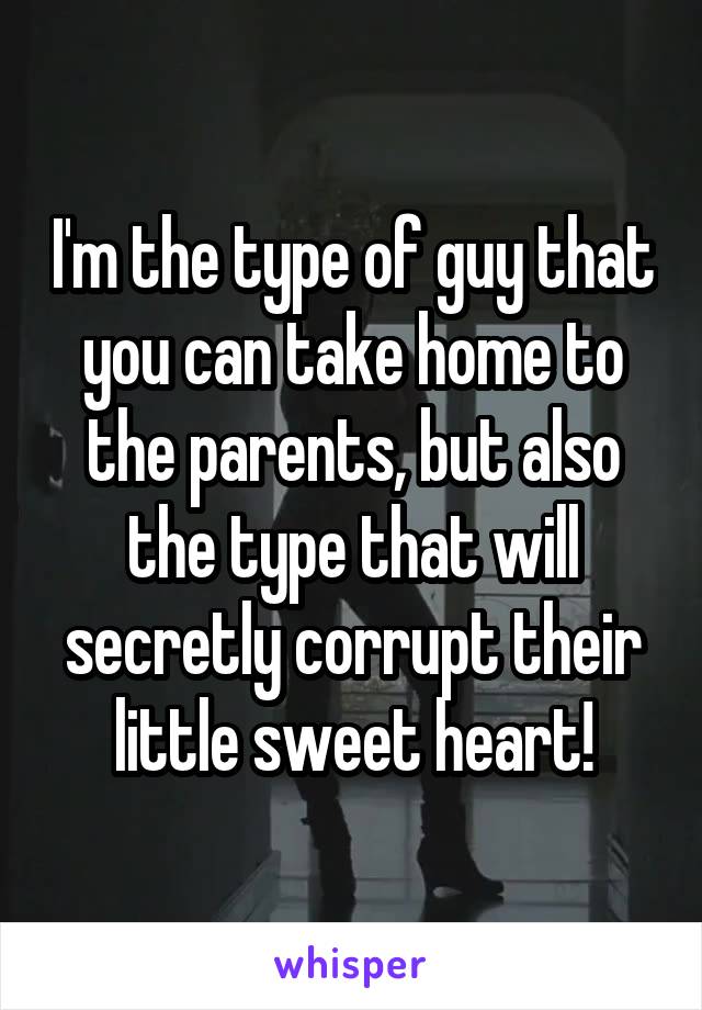 I'm the type of guy that you can take home to the parents, but also the type that will secretly corrupt their little sweet heart!