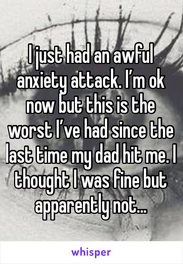 I just had an awful anxiety attack. I’m ok now but this is the worst I’ve had since the last time my dad hit me. I thought I was fine but apparently not...