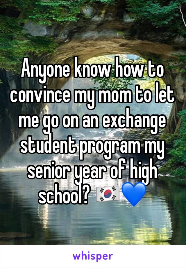 Anyone know how to convince my mom to let me go on an exchange student program my senior year of high school? 🇰🇷💙
