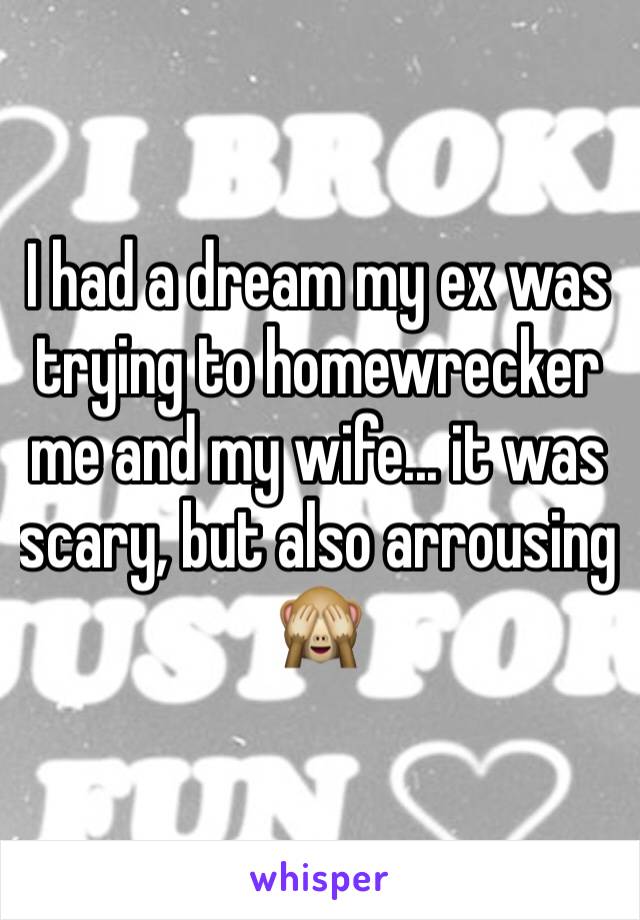 I had a dream my ex was trying to homewrecker me and my wife... it was scary, but also arrousing 🙈