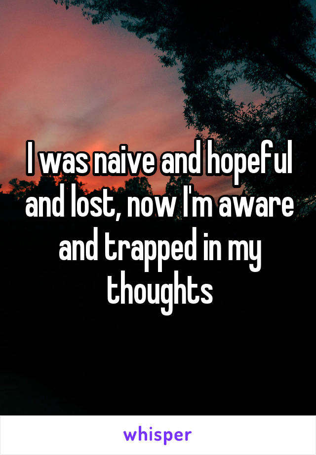 I was naive and hopeful and lost, now I'm aware and trapped in my thoughts