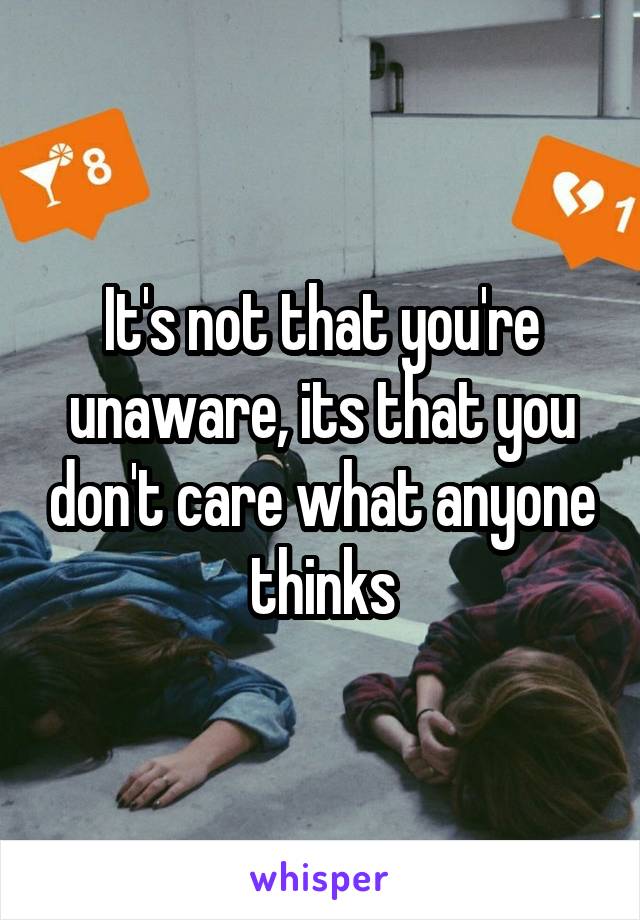 It's not that you're unaware, its that you don't care what anyone thinks