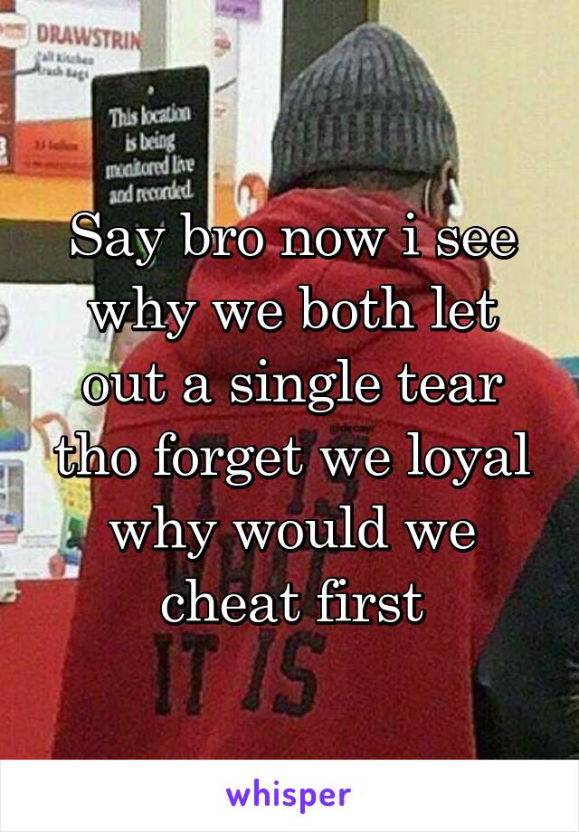 Say bro now i see why we both let out a single tear tho forget we loyal why would we cheat first