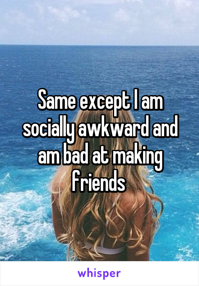 Same except I am socially awkward and am bad at making friends 