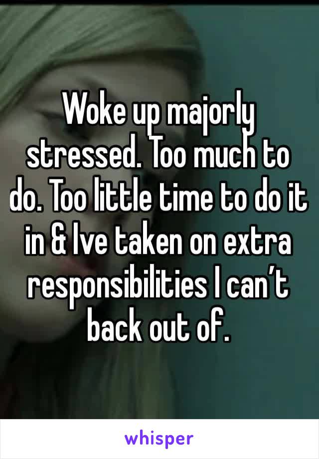Woke up majorly stressed. Too much to do. Too little time to do it in & Ive taken on extra responsibilities I can’t back out of.