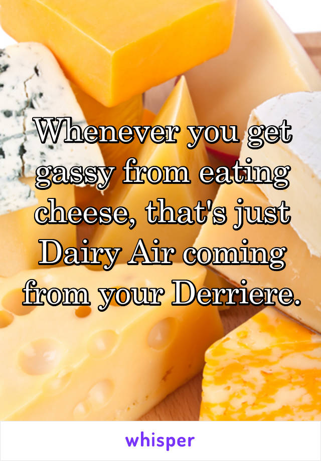 Whenever you get gassy from eating cheese, that's just Dairy Air coming from your Derriere. 