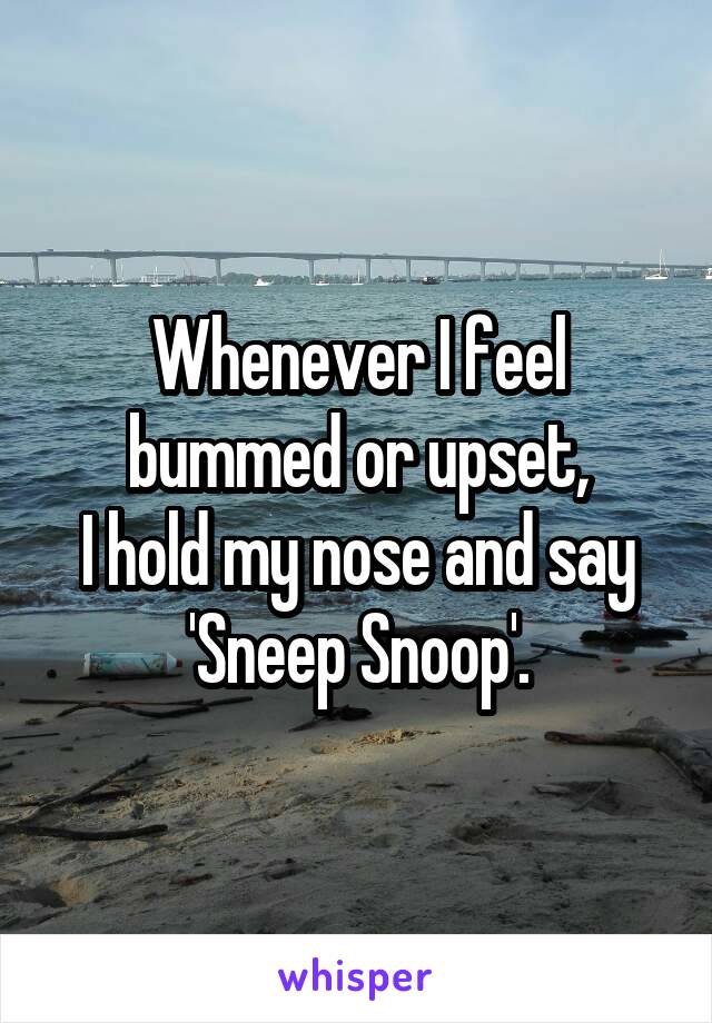 Whenever I feel bummed or upset,
I hold my nose and say 'Sneep Snoop'.