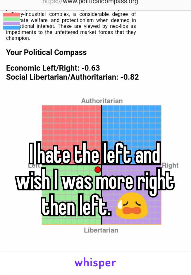 I hate the left and wish I was more right then left. 😥