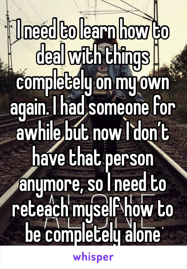 I need to learn how to deal with things completely on my own again. I had someone for awhile but now I don’t have that person anymore, so I need to reteach myself how to be completely alone