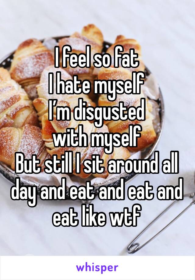 I feel so fat
I hate myself 
I’m disgusted with myself 
But still I sit around all day and eat and eat and eat like wtf