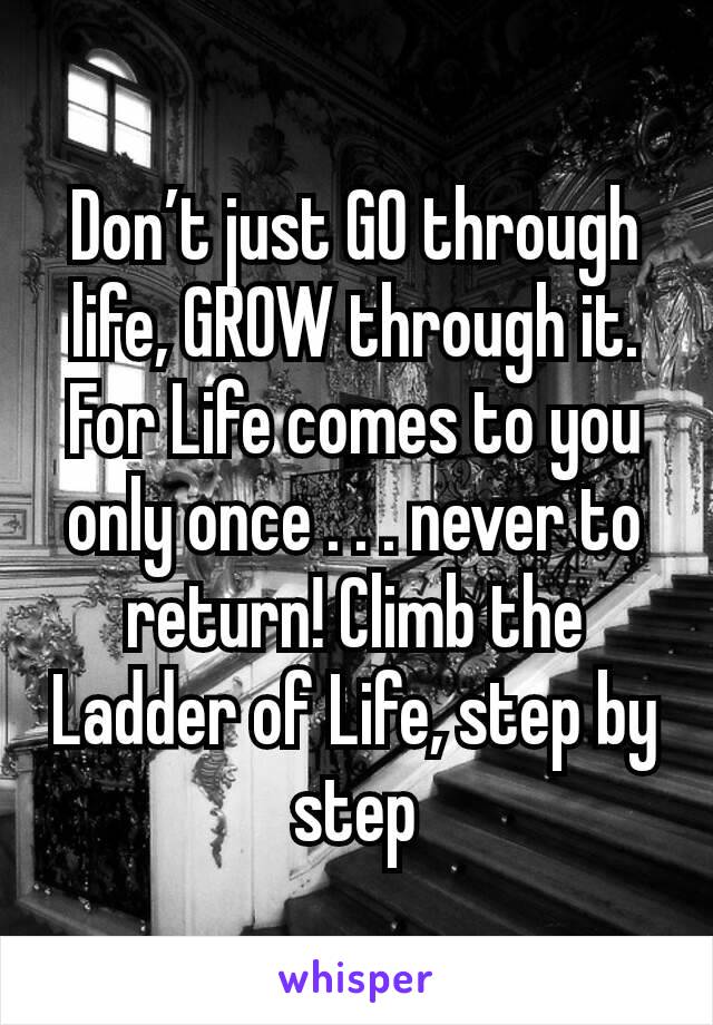 Don’t just GO through life, GROW through it. For Life comes to you only once . . . never to return! Climb the Ladder of Life, step by step