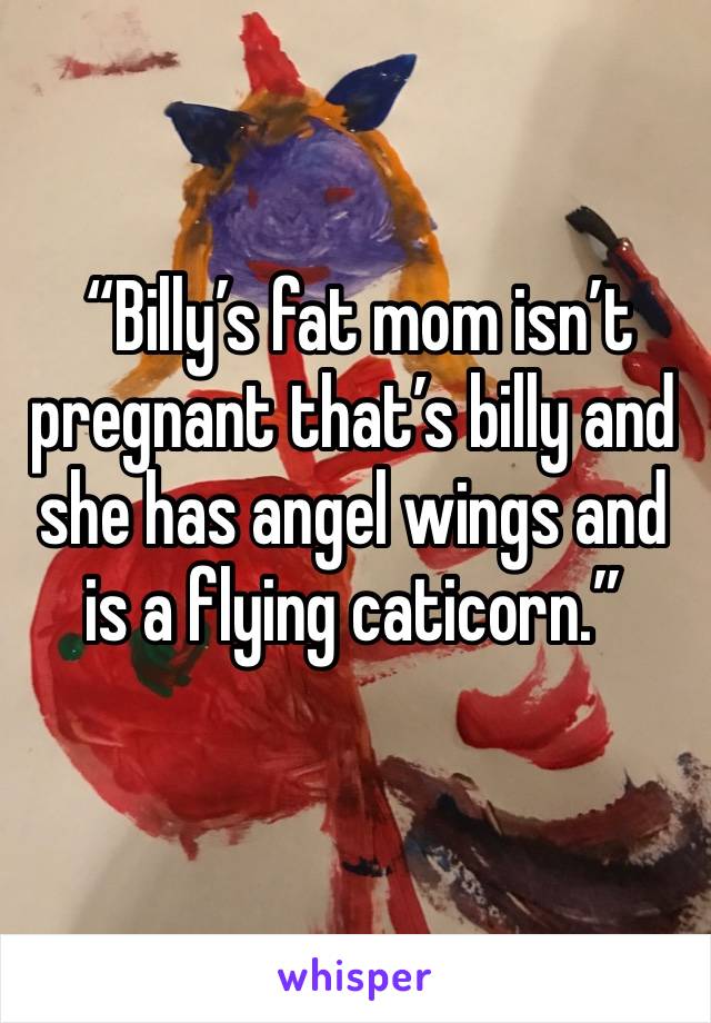  “Billy’s fat mom isn’t pregnant that’s billy and she has angel wings and is a flying caticorn.”