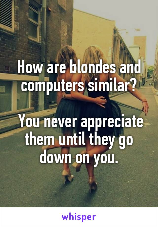 How are blondes and computers similar?

 You never appreciate them until they go down on you.