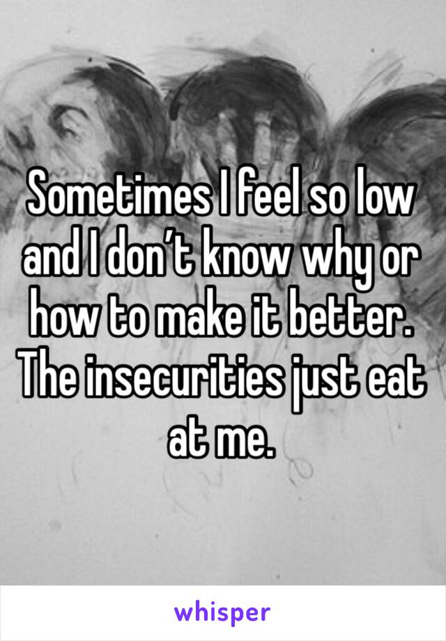 Sometimes I feel so low and I don’t know why or how to make it better. The insecurities just eat at me.