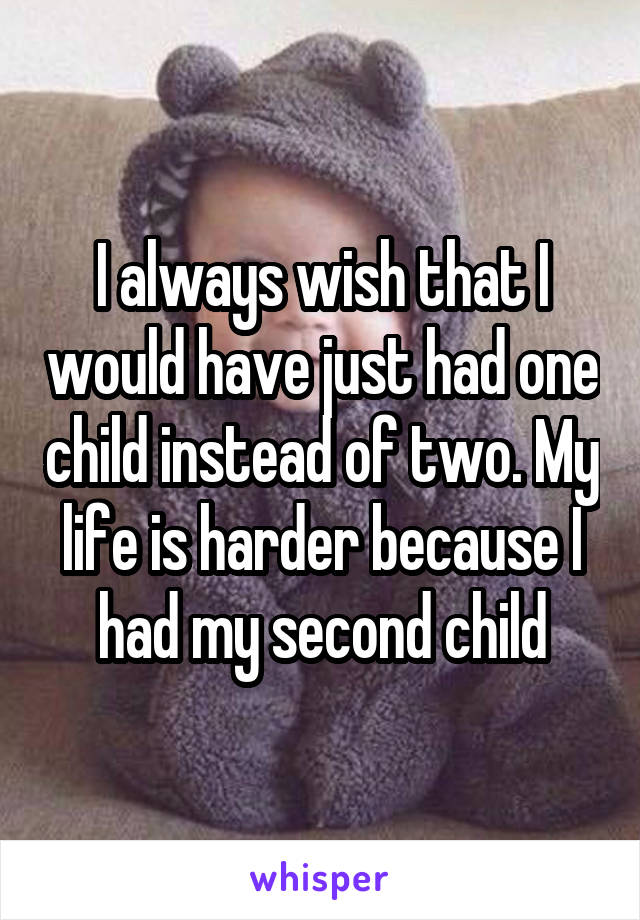 I always wish that I would have just had one child instead of two. My life is harder because I had my second child
