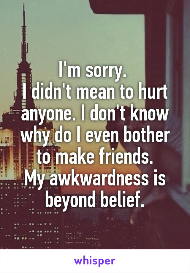 I'm sorry. 
I didn't mean to hurt anyone. I don't know why do I even bother to make friends.
My awkwardness is beyond belief.