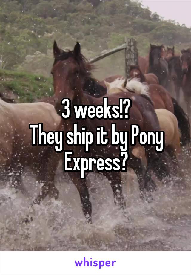 3 weeks!?
They ship it by Pony Express?
