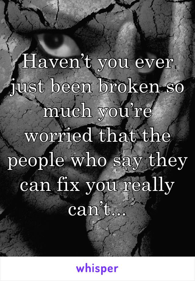 Haven’t you ever just been broken so much you’re worried that the people who say they can fix you really can’t...