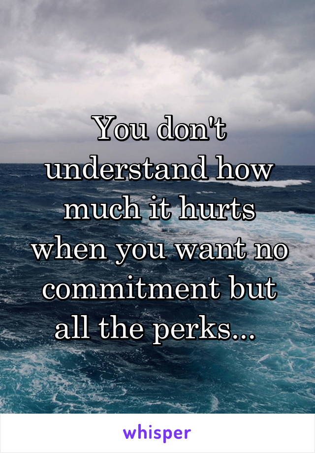 You don't understand how much it hurts when you want no commitment but all the perks... 