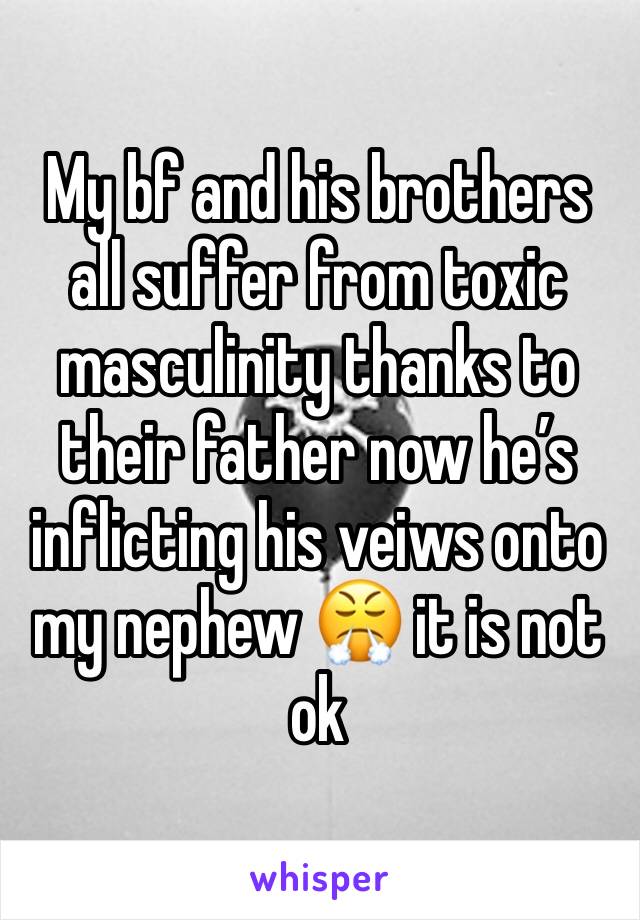 My bf and his brothers all suffer from toxic masculinity thanks to their father now he’s inflicting his veiws onto my nephew 😤 it is not ok 