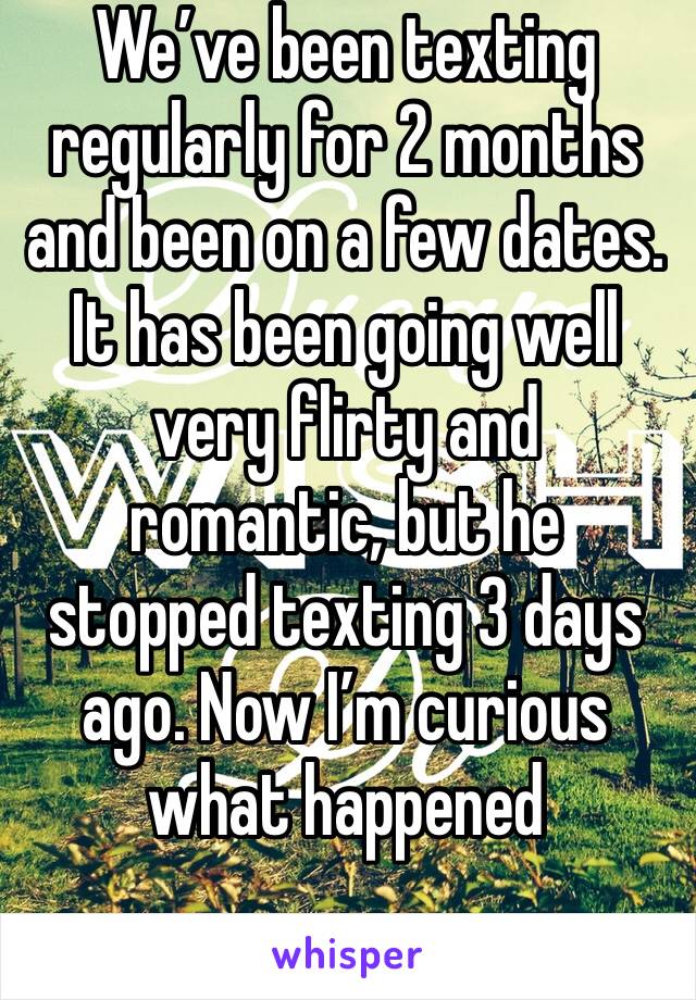 We’ve been texting regularly for 2 months and been on a few dates. It has been going well very flirty and romantic, but he stopped texting 3 days ago. Now I’m curious what happened 