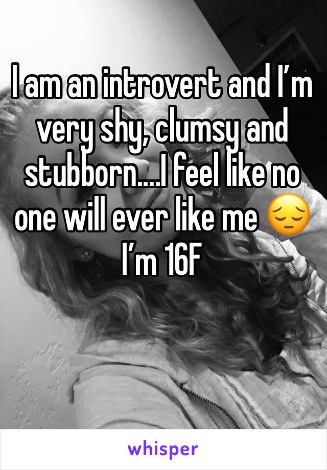 I am an introvert and I’m very shy, clumsy and stubborn....I feel like no one will ever like me 😔 I’m 16F